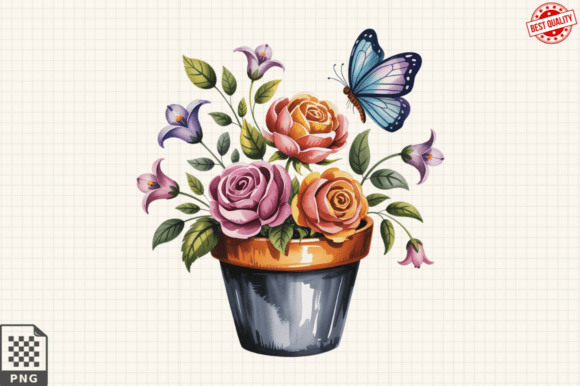 Download Butterfly and Potted Flowers Clipart PNG - Potted flowers clipart Collection
