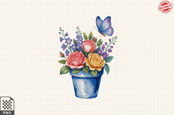 Download Butterfly and Potted Flowers Clipart PNG - Potted flowers clipart Collection