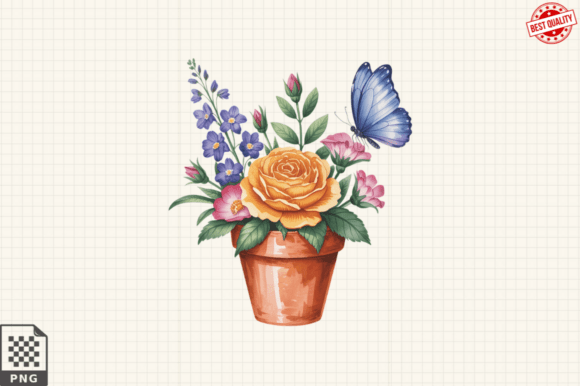 Download Butterfly and Potted Flowers Clipart PNG - Potted flowers clipart Collection