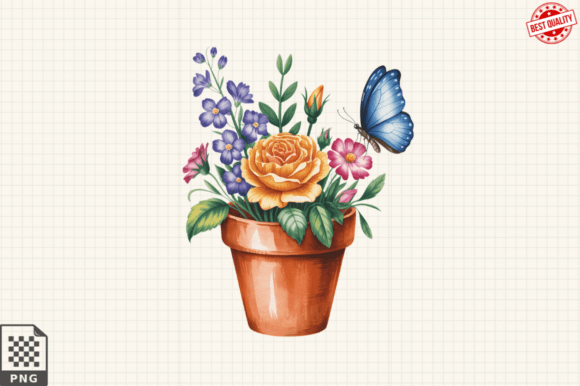Download Butterfly and Potted Flowers Clipart PNG - Potted flowers clipart Collection
