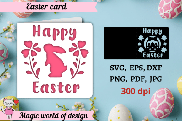Download Happy Easter Card Svg, Bunny with Flower - Easter card Collection
