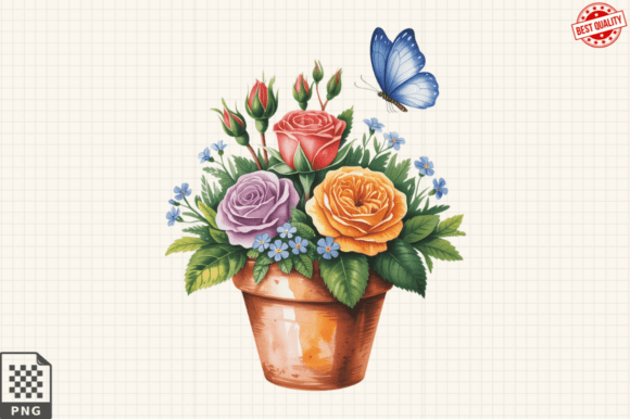 Download Butterfly and Potted Flowers Clipart PNG - Premium Bundle