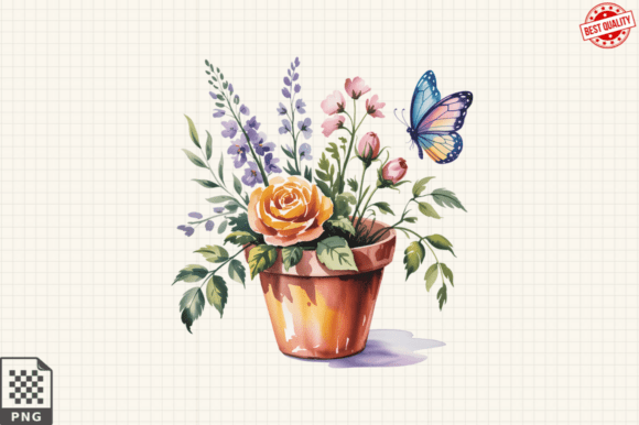 Download Butterfly and Potted Flowers Clipart PNG - Potted flowers clipart Collection