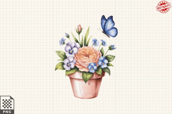 Download Butterfly and Potted Flowers Clipart PNG - Potted flowers clipart Collection