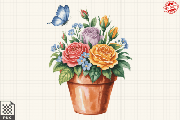 Download Butterfly and Potted Flowers Clipart PNG - Premium Resources