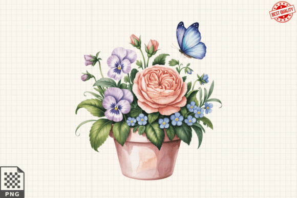 Download Butterfly and Potted Flowers Clipart PNG - Potted flowers clipart Collection