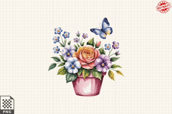 Download Butterfly and Potted Flowers Clipart PNG - Potted flowers clipart Collection